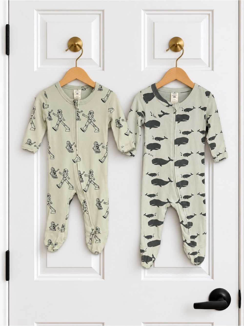 Kate Quinn Baby 6-9M Organic Cotton Footie Pajamas Whale Robot 2pc Bundle